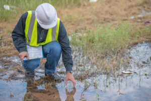 Environmental engineer inspects water quality